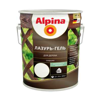 Защитная лазурь-гель для дерева Alpina, 9 л, белая