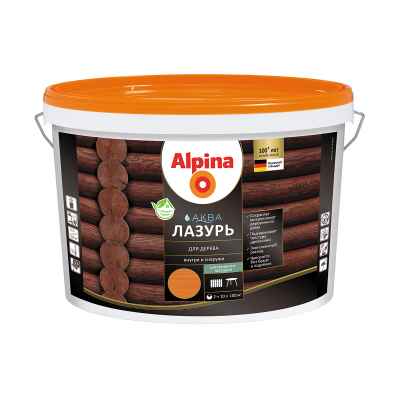 Защитная лазурь для дерева Alpina Аква, 10 л, рябина