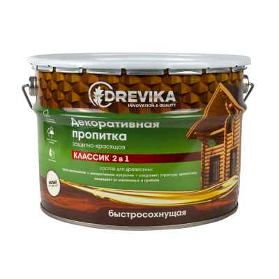 Пропитка для дерева Drevika Классик 2 в 1, полуматовая, 9 л, белая