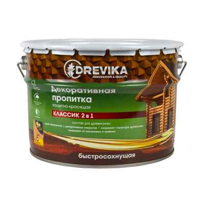 Пропитка для дерева Drevika Классик 2 в 1, полуматовая, 9 л, дуб