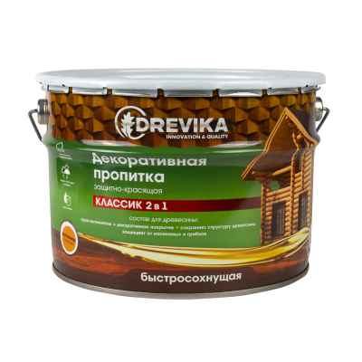 Пропитка для дерева Drevika Классик 2 в 1, полуматовая, 9 л, калужница
