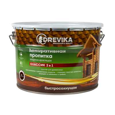 Пропитка для дерева Drevika Классик 2 в 1, полуматовая, 9 л, тик