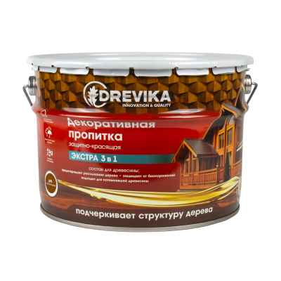 Пропитка для дерева Drevika Экстра 3 в 1, полуматовая, 9 л, дуб