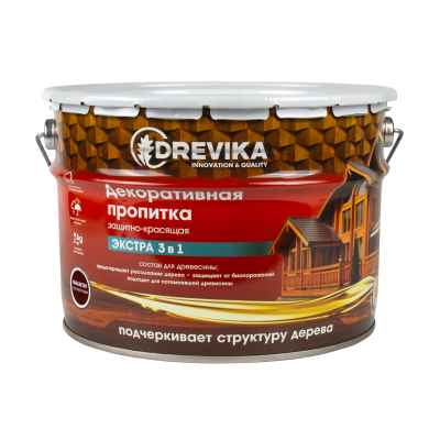 Пропитка для дерева Drevika Экстра 3 в 1, полуматовая, 9 л, махагон