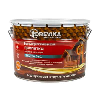Пропитка для дерева Drevika Экстра 3 в 1, полуматовая, 9 л, орегон