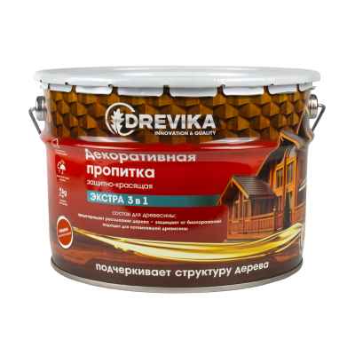 Пропитка для дерева Drevika Экстра 3 в 1, полуматовая, 9 л, рябина