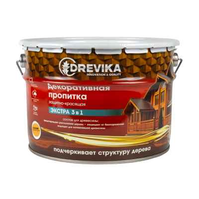 Пропитка для дерева Drevika Экстра 3 в 1, полуматовая, 9 л, сосна