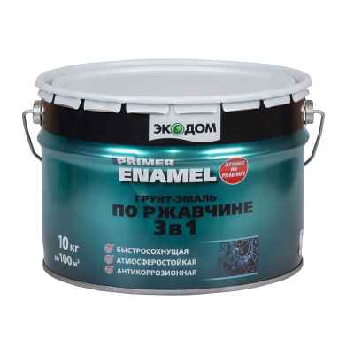 Грунт-эмаль по ржавчине Экодом 3 в 1, полуматовая, красно-коричневая 10кг