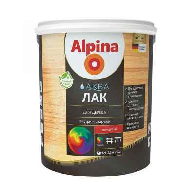 Лак для стен и потолков Alpina Аква, акриловый, глянцевый, 2,5 л