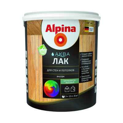 Лак для стен и потолков Alpina Аква, акриловый, матовый, 2,5 л