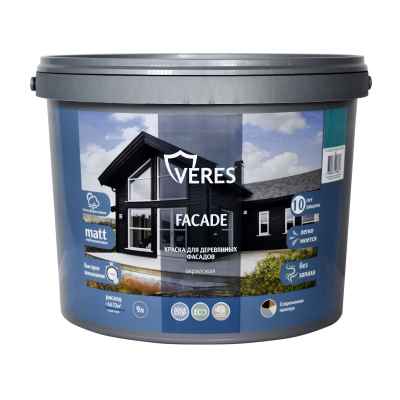 Краска для деревянных фасадов Veres Facade, акриловая, матовая, 9 л, бежевая пудра