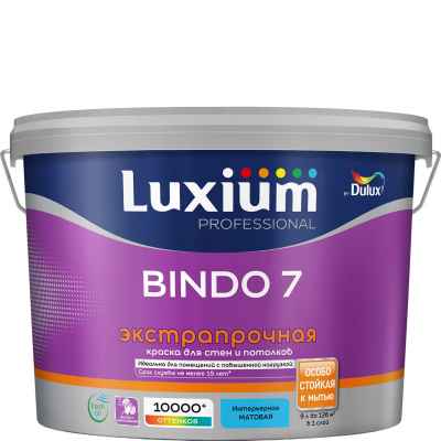 Краска для стен и потолков матовая Luxium Professional Bindo 7 BW (9л)