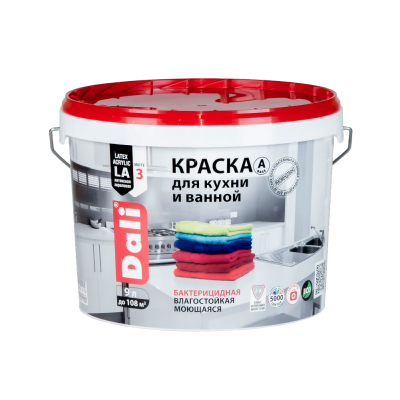 Краска латексная Dali влагостойкая биозащитная для кухни и ванной, база А (9л)