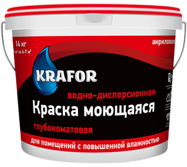 Краска KRAFOR интерьерная моющаяся водно-дисперсионная акриловая (40кг)