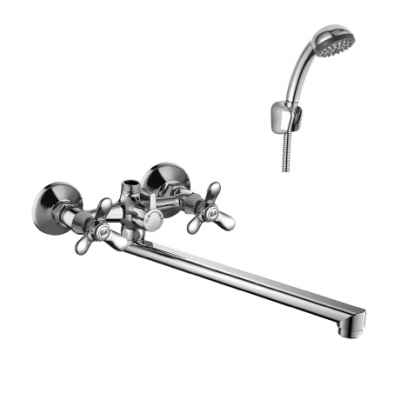 Смеситель для ванны двухрычажный Rossinka Silvermix Q02-80 плоский излив 350мм