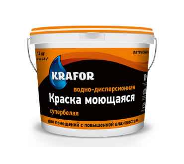 Краска KRAFOR интерьерная моющаяся супербелая водно-дисперсионная латексная (40кг)